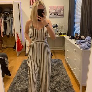 AE white and blue stripe jump suit size small